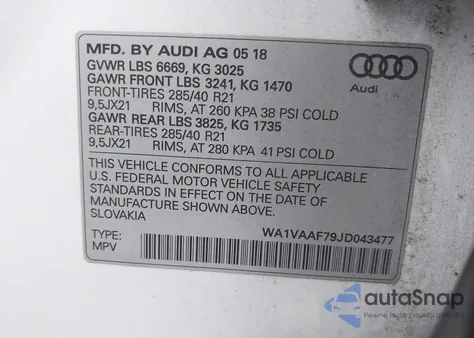 2018 Audi Q7 3.0T Premium из США, поврежденный, VIN WA1VAAF79JD043477